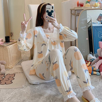 Fairy pajamas female spring and autumn long sleeve cotton home suit summer cute net red blown grapefruit