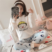 Fall and Winter Pajamas Woman Winter Coral Very Lovely Student Warmly Suite Winter Thickness-Accelerated FlnthFlen Home Clothes