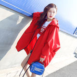 2017春季新款韩版宽松bf时尚红色中长款风衣春秋学生外套女装潮