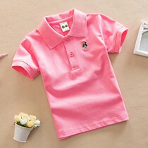 Kindergarten boys T-shirt short sleeve cotton lapel top polo shirt red base school uniform 2020 gray Pink