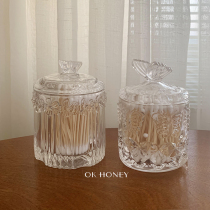 ins retro-reliqued reliqued simple and luxurious makeup cotton bud containing box glass jewelry containing style room adornment swing piece