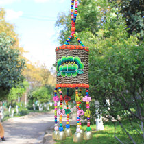 Handmade straw-woven bucket wind chimes charm Yunnan ethnic style embroidered pendant Home decoration Yi style pendant