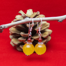 Foot Silver 990 Earrings Ear Hook Hung Yellow Jade Medullary Original Design Fashion National Wind Silver Ear Hook Pure Silver Ornament