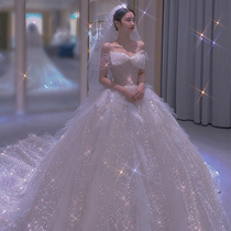 Main wedding dress 2021 new bridal temperament Shoulders Starry Sky Grand Tug Style Superior Texture Palace Wind Summer
