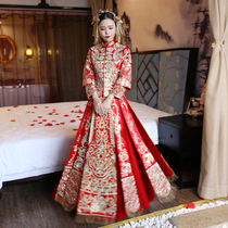 New Malay suit Xiuhe suit Dragon and Phoenix coat Chinese Cheongsam high-grade fringed red embroidery toast dress Autumn and summer diamond woman