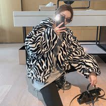 2020 winter new Korean version thin imitation otter rabbit fur grass coat womens short thick warm zebra pattern coat