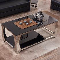 Modern simple stainless steel kung fu coffee table tempered glass ribbon induction cooker automatic water soaking tea table tea table tea table