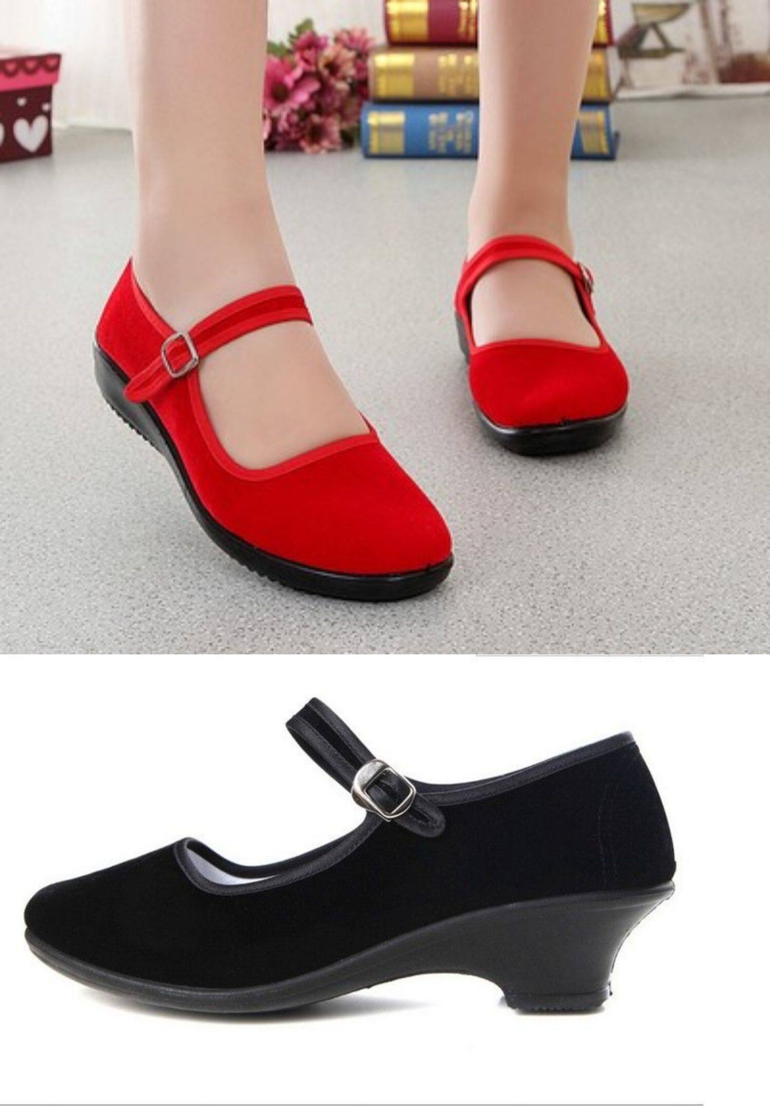 成人儿童大合唱中学生演出鞋子军装新四军八路军红军黑色布鞋女士