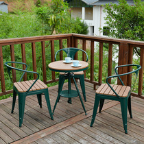 WPC balcony small table and chair Net red cafe one table two chairs three sets of outdoor anti-corrosion wood courtyard table and chair combination