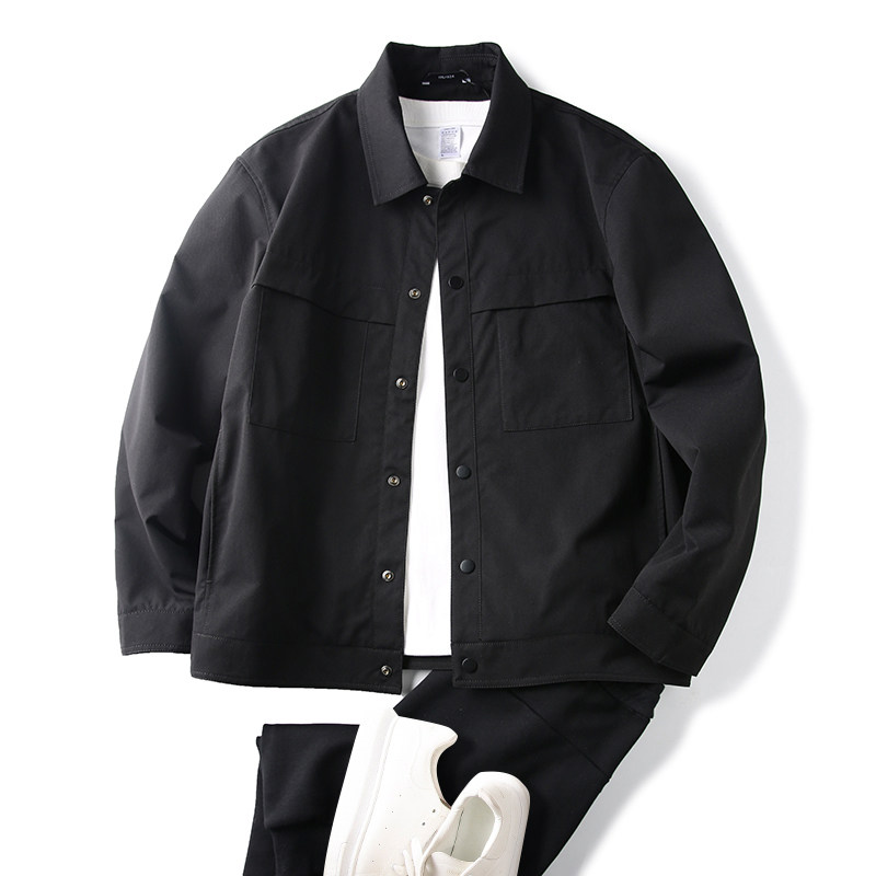 设计师线复古腔调!外贸男装春秋季休闲宽松工装翻领男款夹克外套