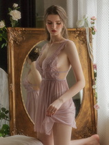 Navi Sexy Pyjamas Womens Winter Transparent Web Yarn Lace Pure Desire Seductive Short Dresses Back Harnesses Sleeping Skirts Fall