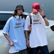 Couple summer clothes Hong Kong style ins trend Large size short-sleeved T-shirt Student wild top Loose base shirt T-shirt women