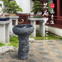 Wash Basin Integrated floor-standing stone washbasin balcony Chinese outdoor art Sesame black stone outer column