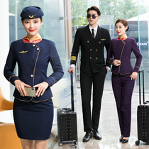 Railway stewardess uniform Female long-sleeved suit Male and female flight attendant professional suit Jewelry hotel front desk interview dress