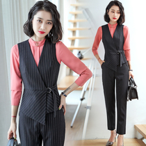 Professional striped vest female long-sleeved catering waiter front desk tooling Restaurant jewelry hotel beautician suit Female