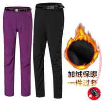 Autumn and winter outdoor stormtrooper pants Mens and womens plus size soft shell pants mountaineering pants windproof waterproof thickened velvet ski pants