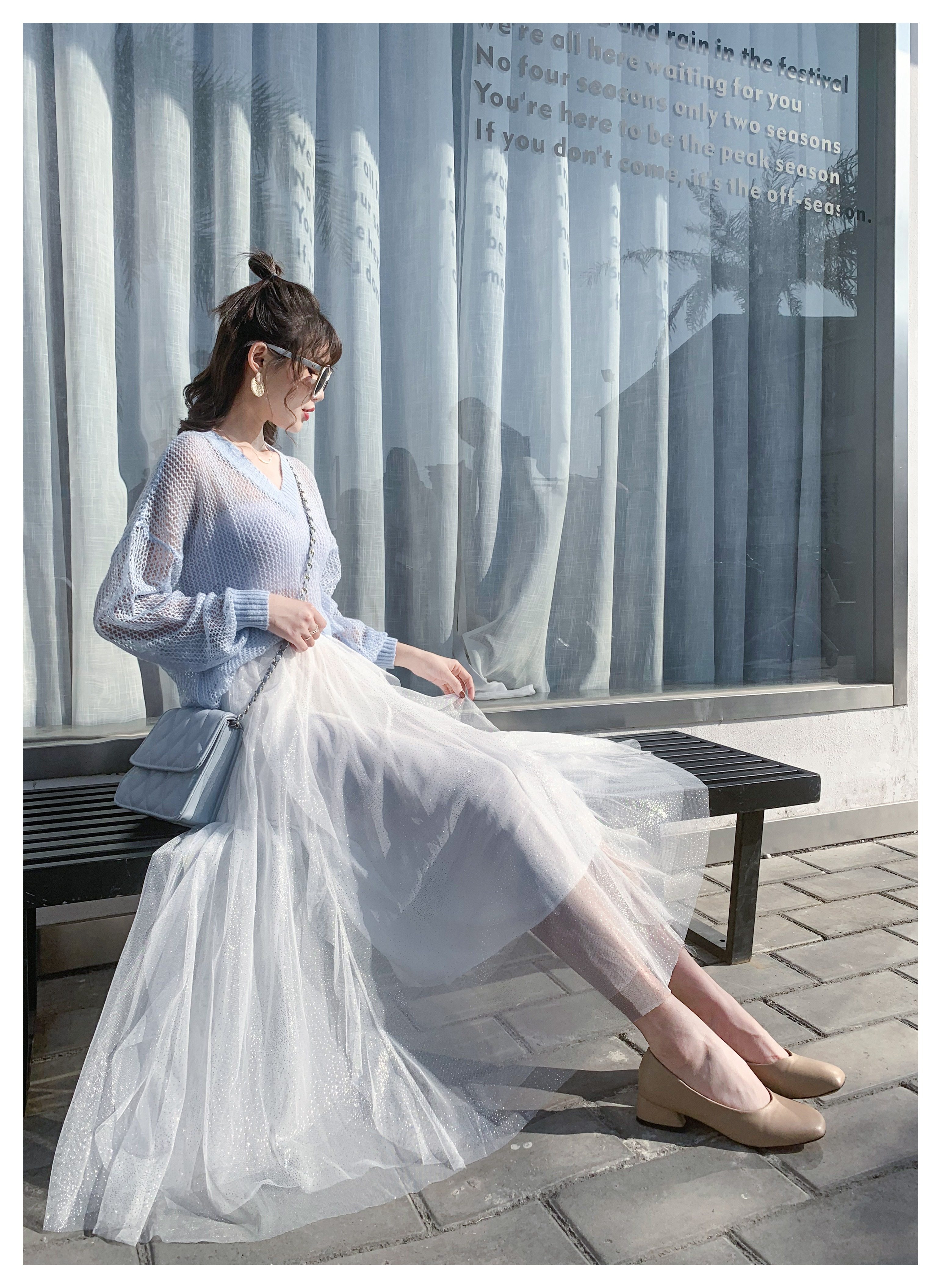 实拍 【有小视频】仙女裙初恋温柔裙ins风a字大摆蕾丝半身裙亮丝