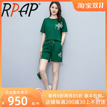 RPAP large size short-sleeved top casual wear sports suit female Korean version of the foreign style is thin and small shorts two-piece set
