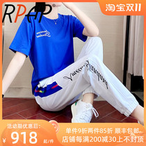 RPAP sportswear casual suit female summer short-sleeved pullover top Korean version loose age-reducing running two-piece tide