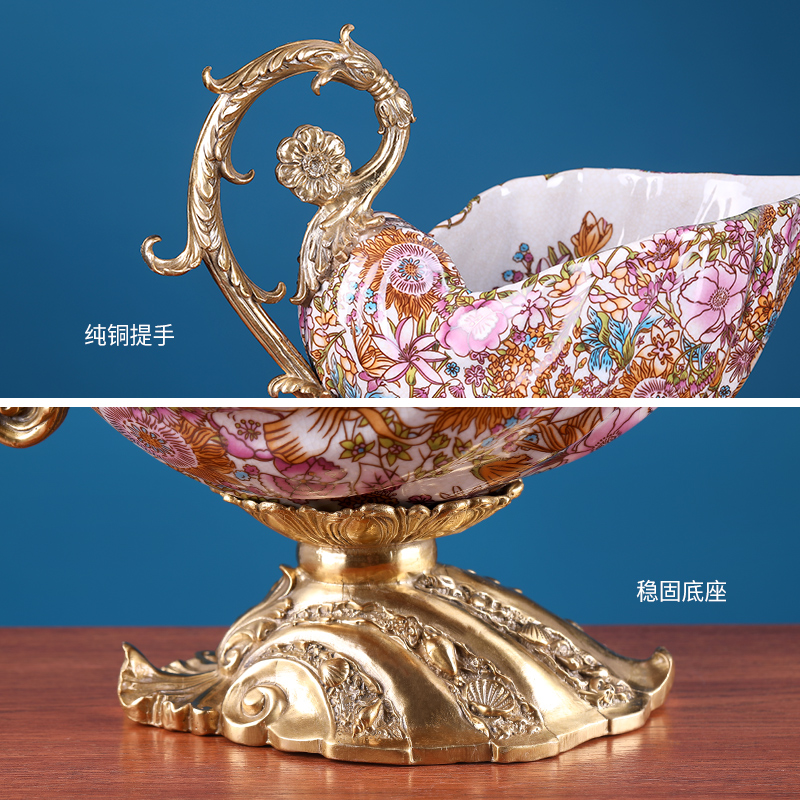 European conch fruit bowl large made pottery and porcelain home decoration with copper American pastoral example room decoration