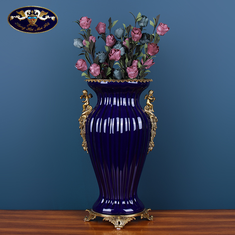 European ceramic inlaid copper flower vase retro creative American household act the role ofing is tasted, the sitting room porch flowers barrels furnishing articles apparatus