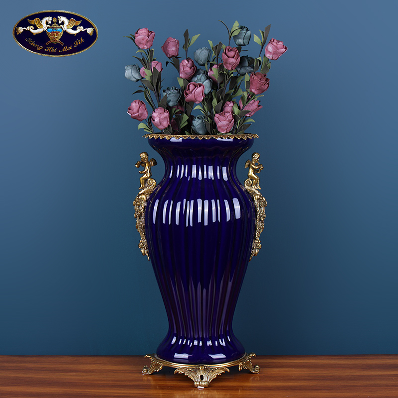 European ceramic inlaid copper flower vase retro creative American household act the role ofing is tasted, the sitting room porch flowers barrels furnishing articles apparatus