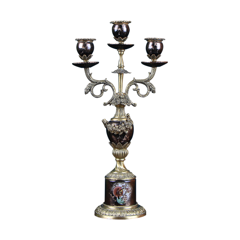 Candlestick Europe type restoring ancient ways furnishing articles ceramic inlaid copper creative American - style villa living room table decorations that operators based holders