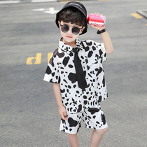 Boys summer suit childrens cow short-sleeved shorts three-piece suit handsome little boys shirt baby Korean version cool