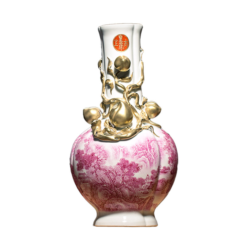 Better sealed up with jingdezhen chinaware big vase furnishing articles peach sitting room spirit bottle hand - made Chinese antique home decoration