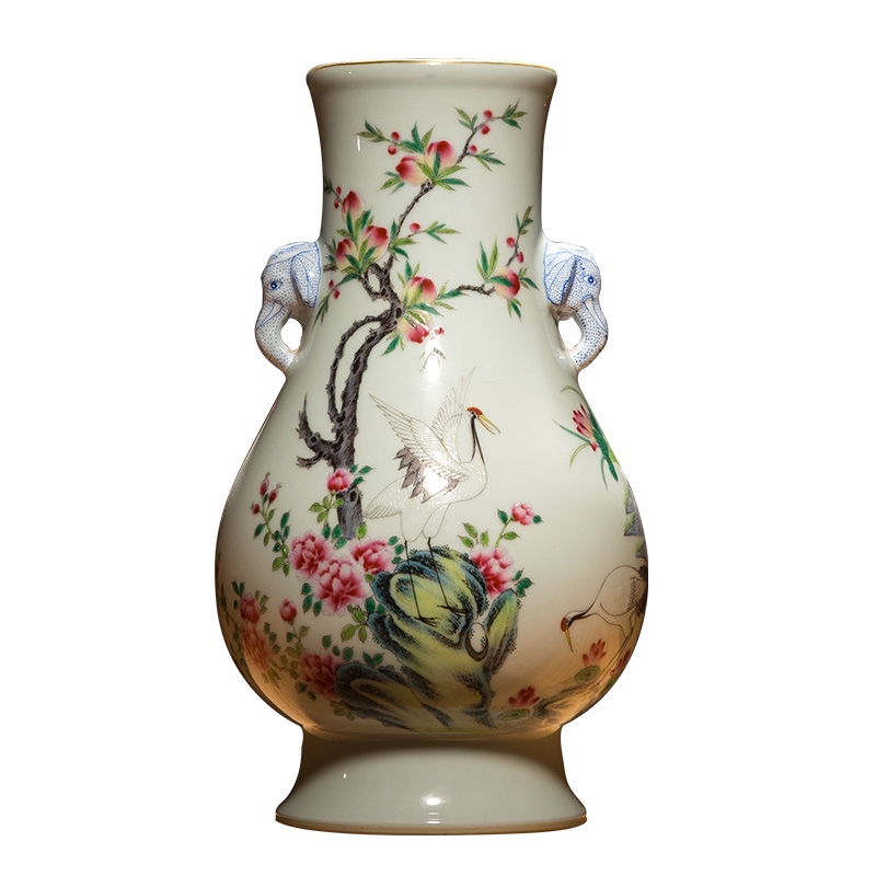 Ning hand - made antique vase seal up with jingdezhen ceramic bottle furnishing articles pastel ears statute of new Chinese style antique porcelain