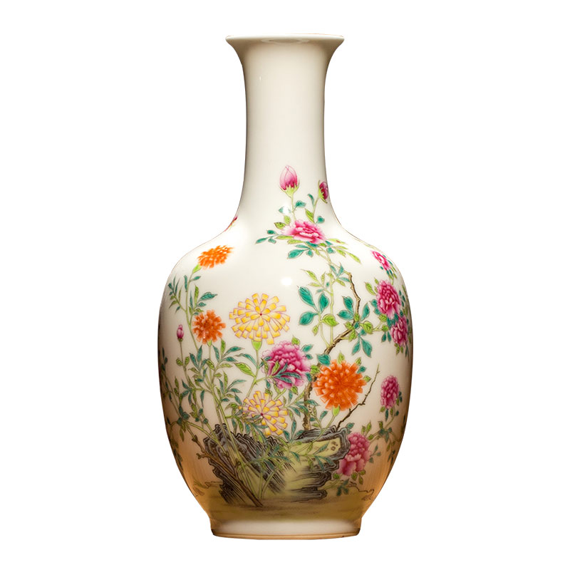 Better sealed up with jingdezhen ceramic antique big vase famille rose flower flask high furnishing articles rich ancient frame ornaments