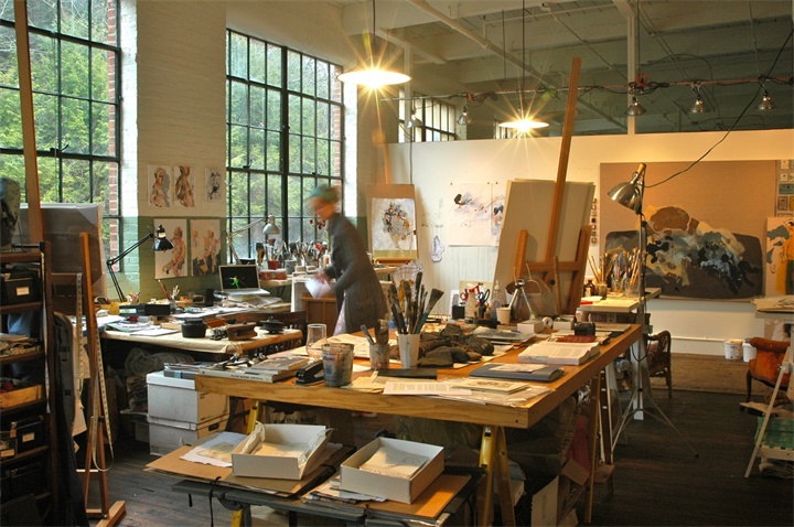 小型工作室loft工业风复古清新办公室装饰装修设计图片效果图素材