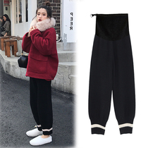 Pregnant womens pants Spring and autumn fashion outer wear woolen harem pants spring trousers womens velvet thickened casual leggings