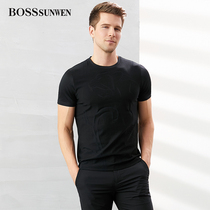 BOSSSUNWEN BOSSSUNWEN mens 2019 new summer casual round neck mens short-sleeved T-shirt solid color top