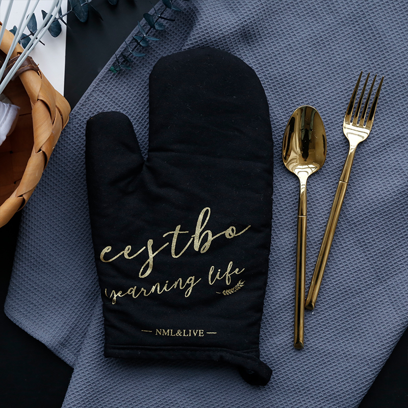 Yajia Nibei Thickened Microwave Oven Glocked Arm Sweeping Gloves Baking Kitchen Pack of Cotton Temperature (1627207:28341:Color classification:black)