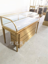 Display cabinet Jewelry display cabinet Transparent emerald diamond glass cabinet Stainless steel curved jewelry counter factory direct sales