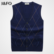 Mens v-neck knitted cardigan Sweater vest with wool vest Mens spring and autumn and winter casual horse clip wool waistcoat