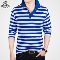 Spring and autumn striped polo sea soul shirt mens long-sleeved t-shirt cotton navy wind pure cotton with lapel thin section of the body