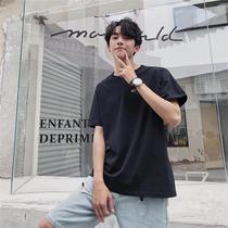 Solid color short sleeve T-shirt mens Half sleeve boys Tide brand Korean version of the trend leisure 5 points sleeve shirt students wild Port wind