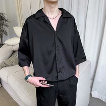 Hong Kong style shirt mens 2020 new spring and summer seven-point sleeve shirt mens trend loose all half sleeve clothes