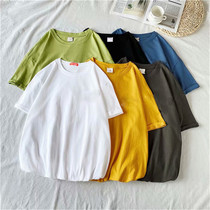 Port Wind Ins loose Short sleeves T-shirt Male Summer Korean version Trend casual 100 lap Compassionate Pure Color Beating Bottom Half Sleeve Blouse