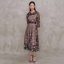 Olligias special cabinet in the sale of new rework plant floral grey embroidered web yarn long style dress 1C61205370