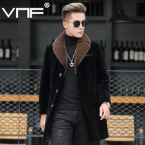 Sheep-cut fur coat mink wool suit collar down jacket mens long leather wool one camel wool jacket tide tide