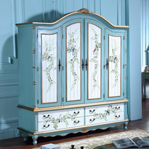 American style painted four-door wardrobe European storage storage Pastoral Mediterranean Bedroom cabinet Large wardrobe