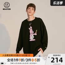 BEASTER Little Devil Ghost Face Blink Rabbit Mosaic Printed Sleeve Head Sweatshirt Fashion Casual Round Collar Jacket Man