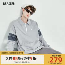 BEASTER GRIMACE national tide brand contrast stitching reflective strip lapel sweater street retro couple pullover