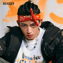 BEASTER little devil star with the same thin and versatile trend hip-hop headscarf fashion cotton soft square towel men