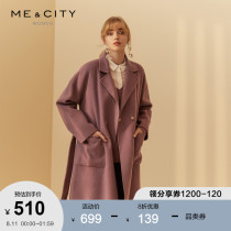 Cashmere wool blend MECITY trend fashion symmetrical large pocket mid-length double-sided wool coat women