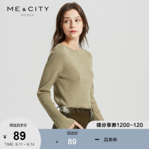 Wool MECITY womens cuff split woolen round neck pullover metallic silk sense bottoming shirt women