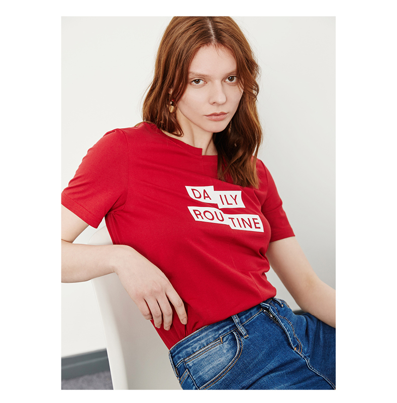 burberry t恤尺碼對照表 熱賣 MECITY女裝2020夏季新品個性不對稱全棉字母短袖T恤 burberry